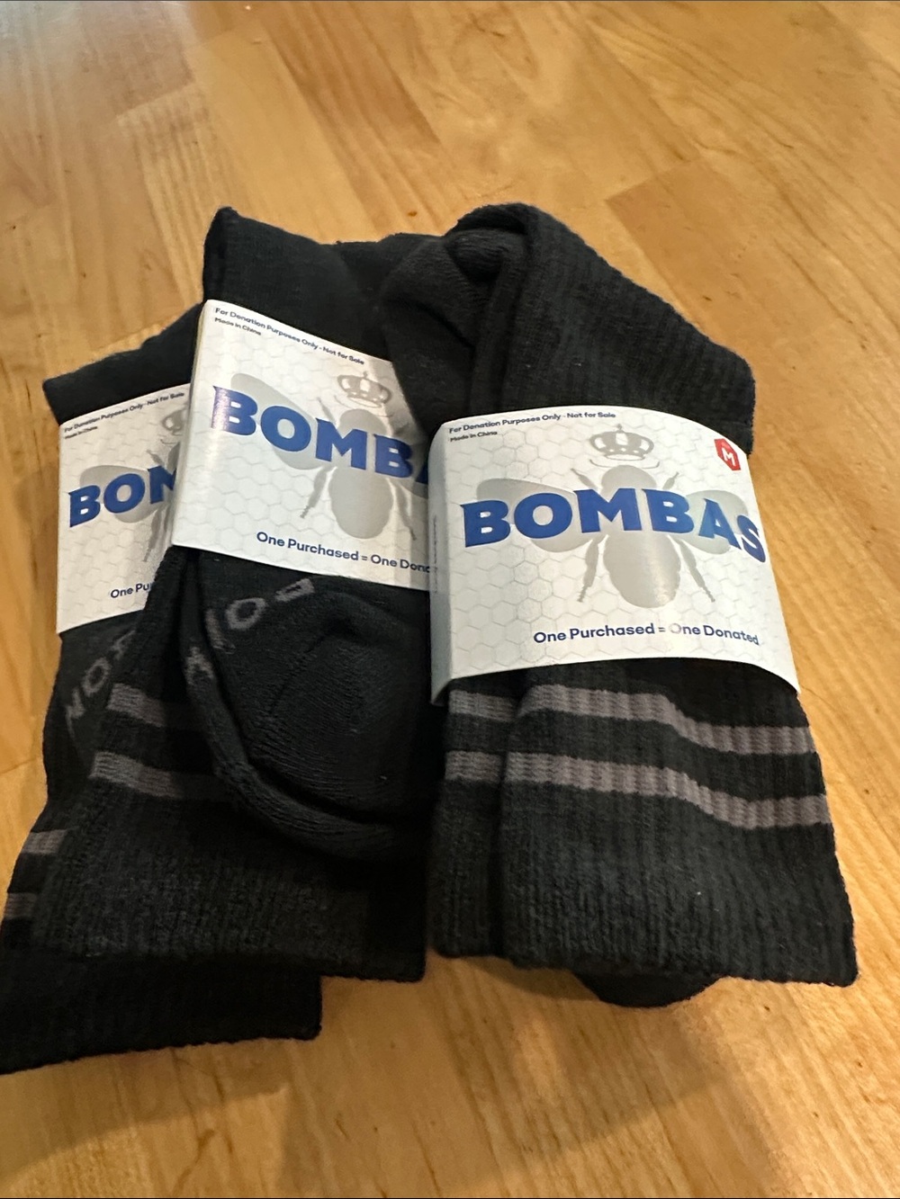 Bombas Black Crew Athletic Socks with Gray Stripes (3-Pack)
